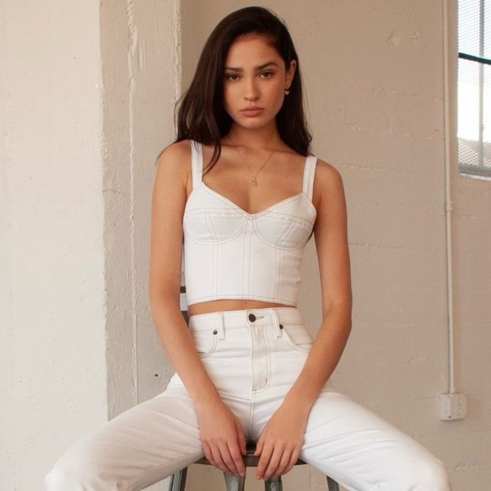 ARE YOU AM I Skia Denim Bustier Top (Sz XS) AYAI Cropped White